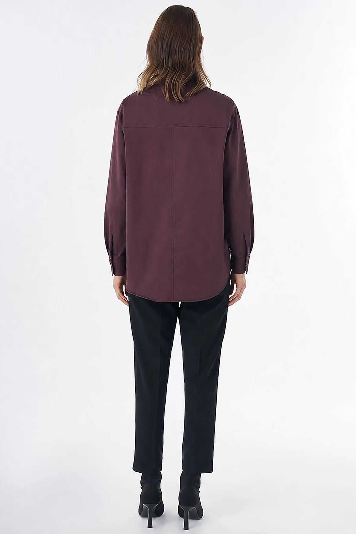 Band Collar Cotton Blouse Cocoa Powder
