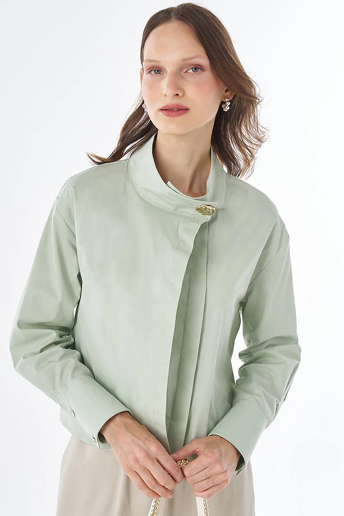 Cotton Blouse with Shiny Buttons Mint