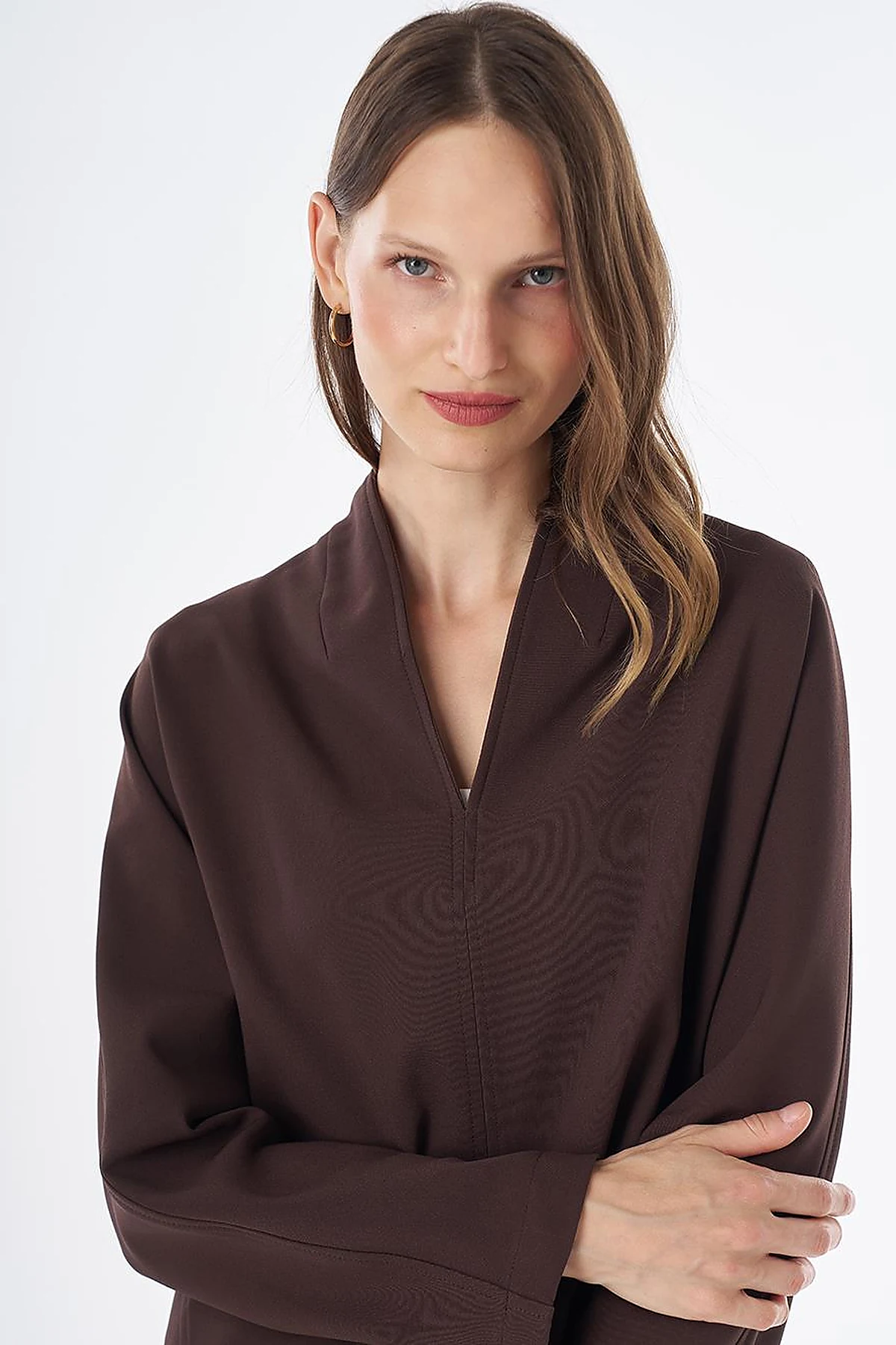 V-Neck Blouse Dark Brown