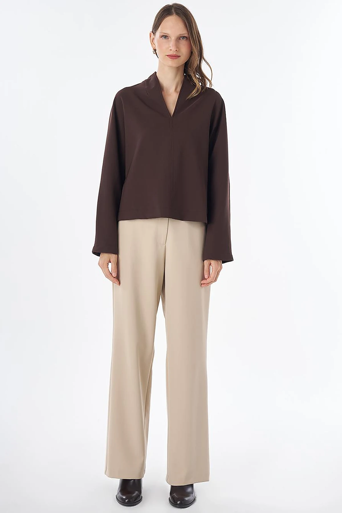 V-Neck Blouse Dark Brown