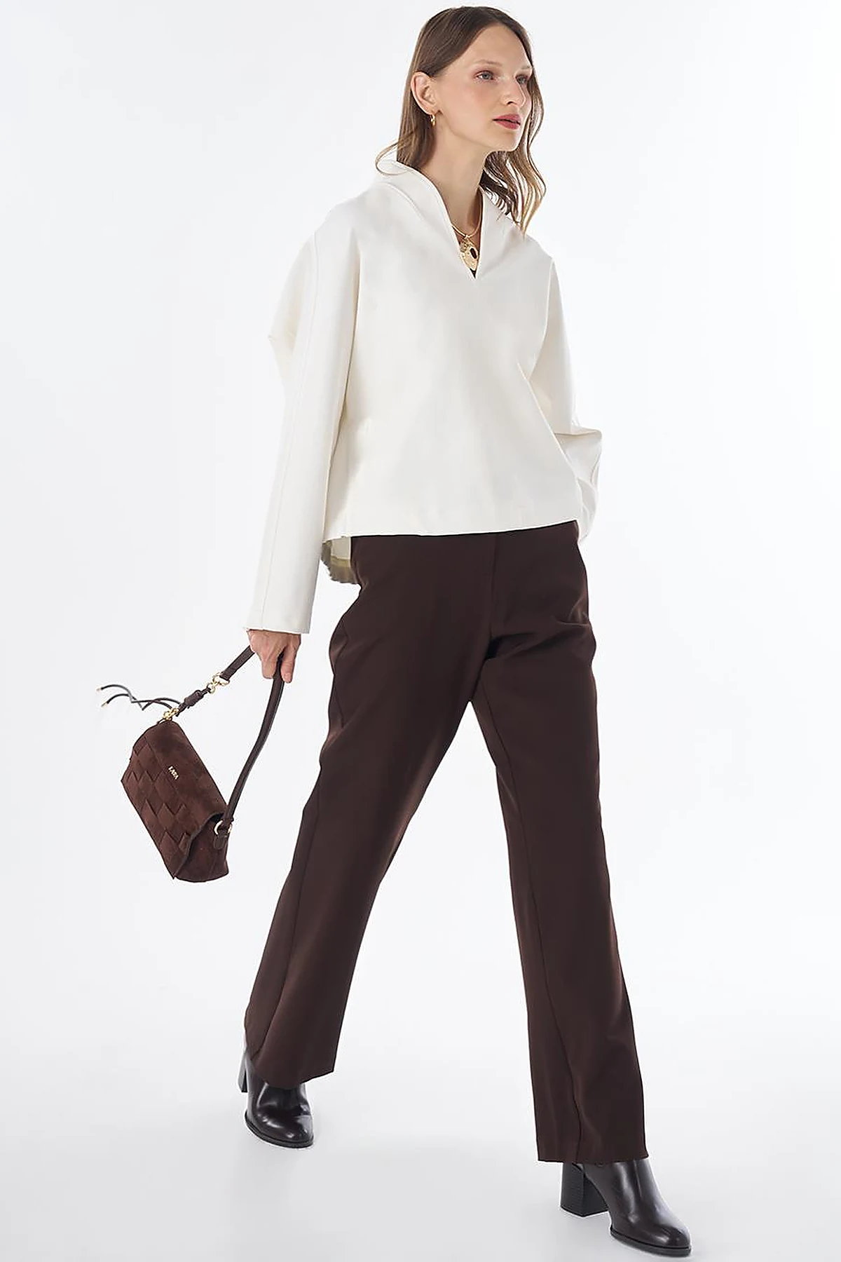 V-Neck Rayon Blouse Ecru