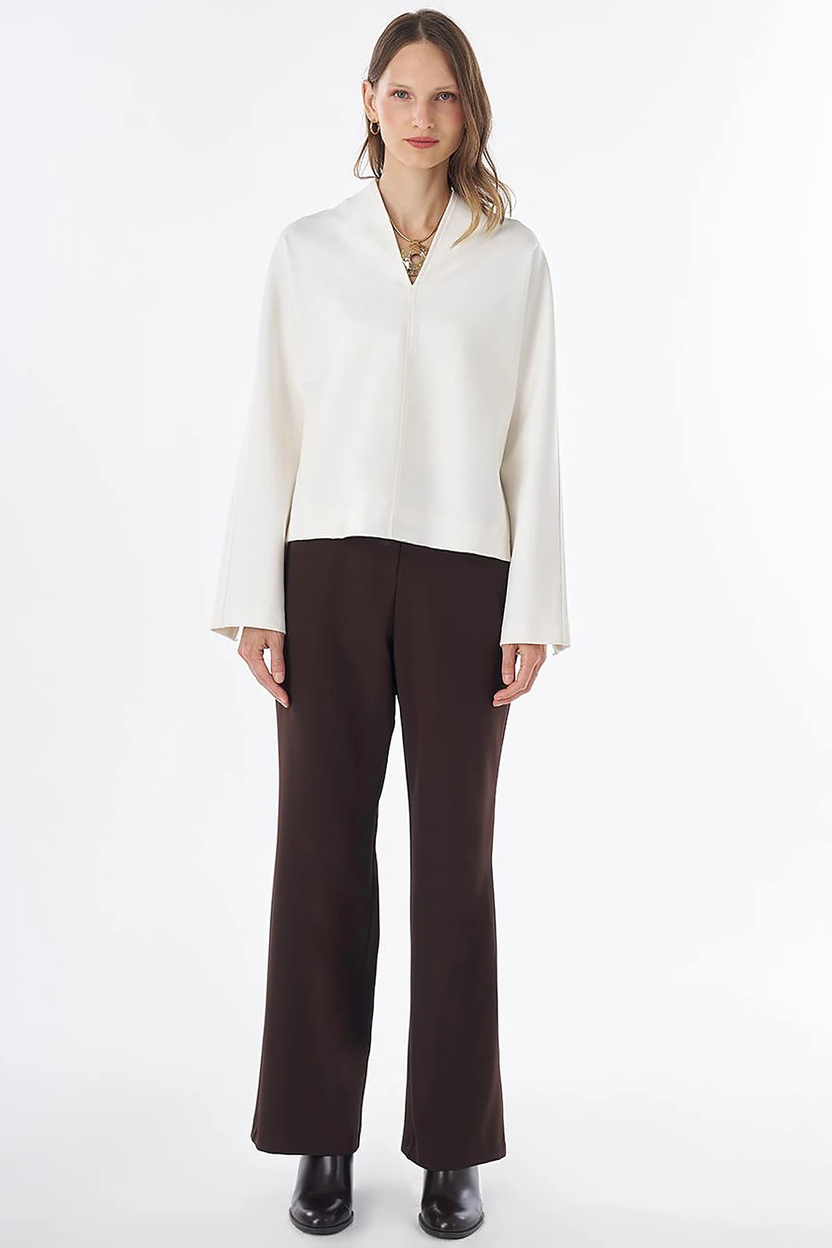 V-Neck Rayon Blouse Ecru