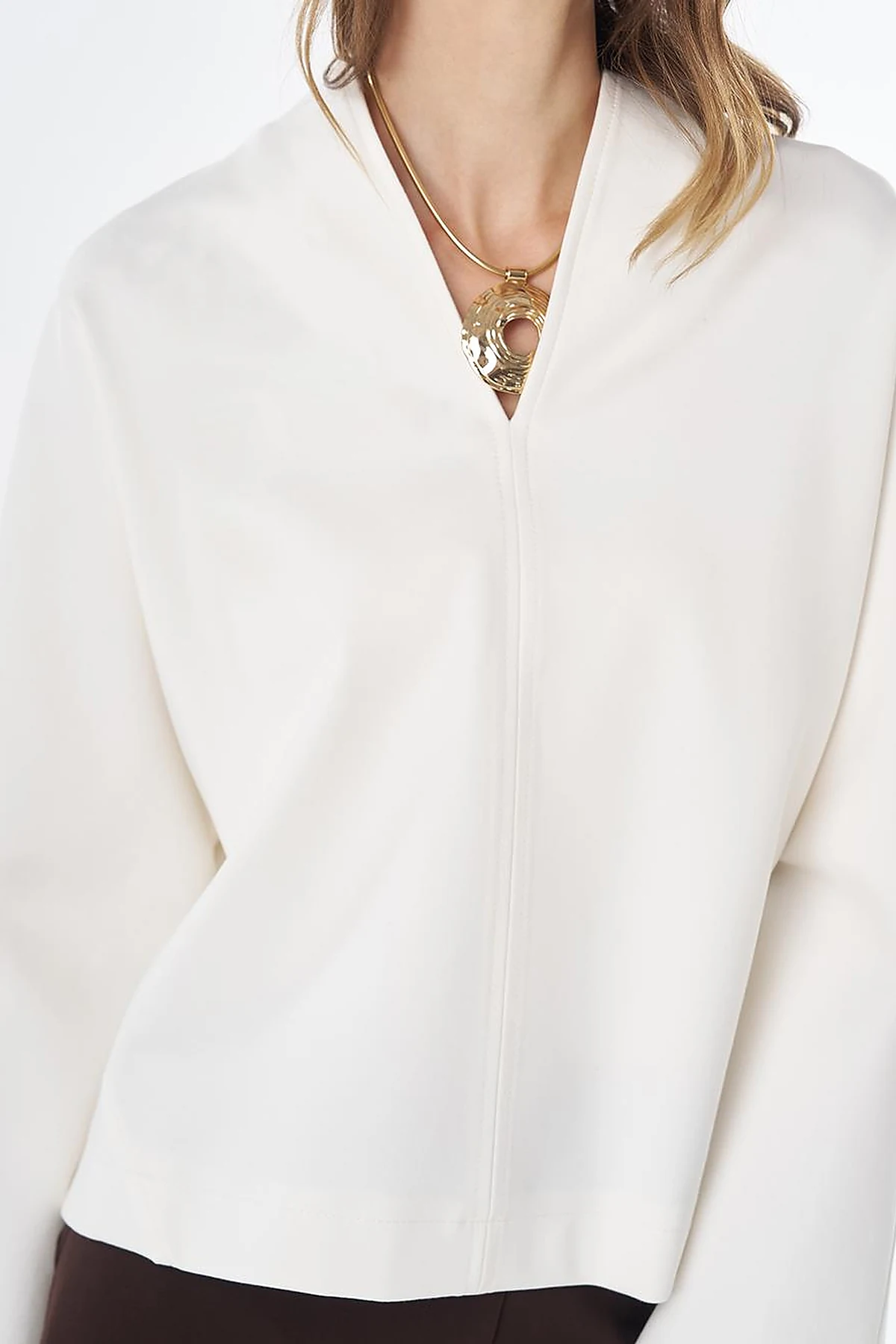 V-Neck Rayon Blouse Ecru