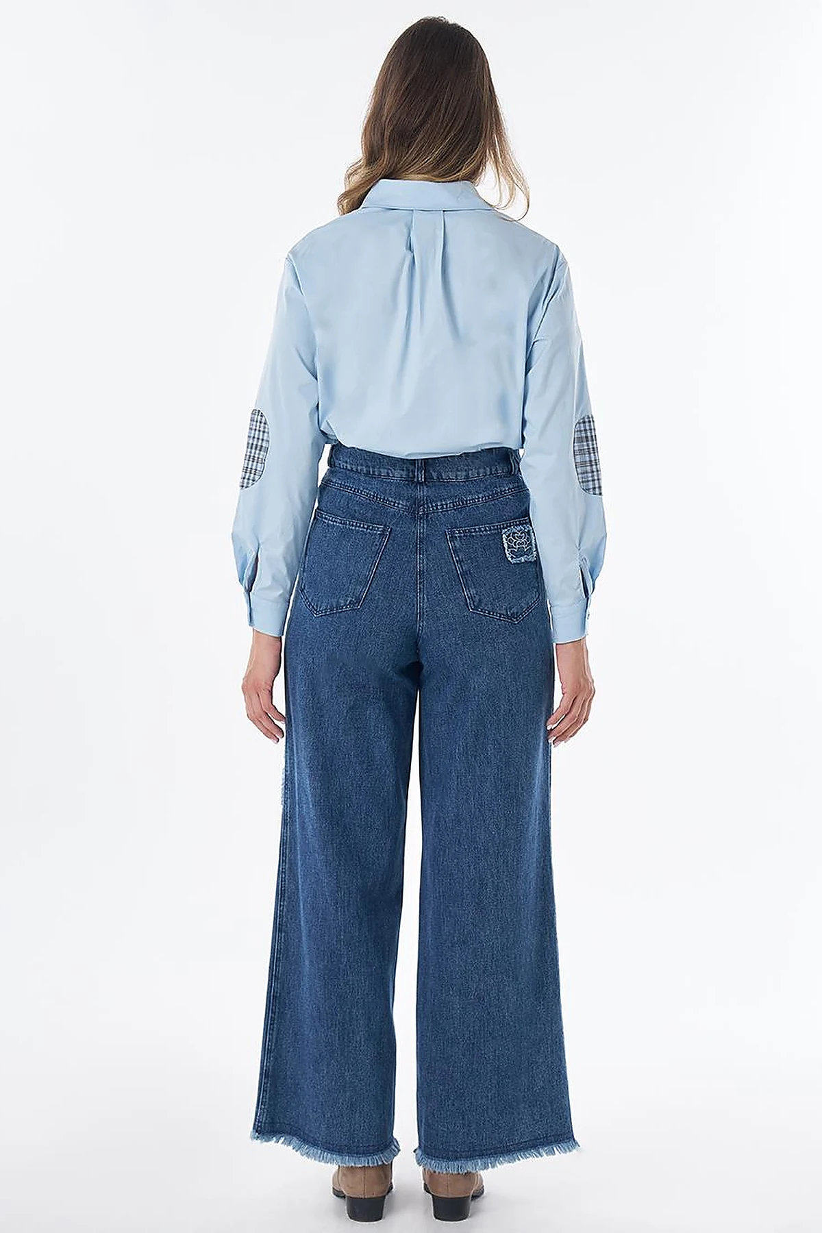 Washed Embroidered Denim Pants Blue