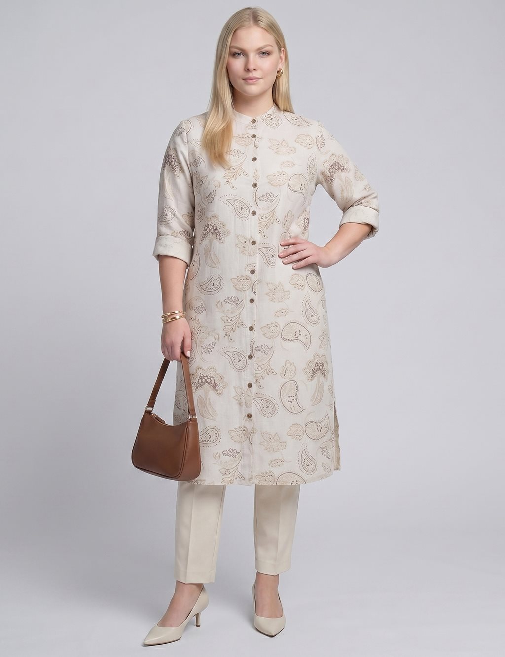 100% Cotton Patterned Tunic – Cream