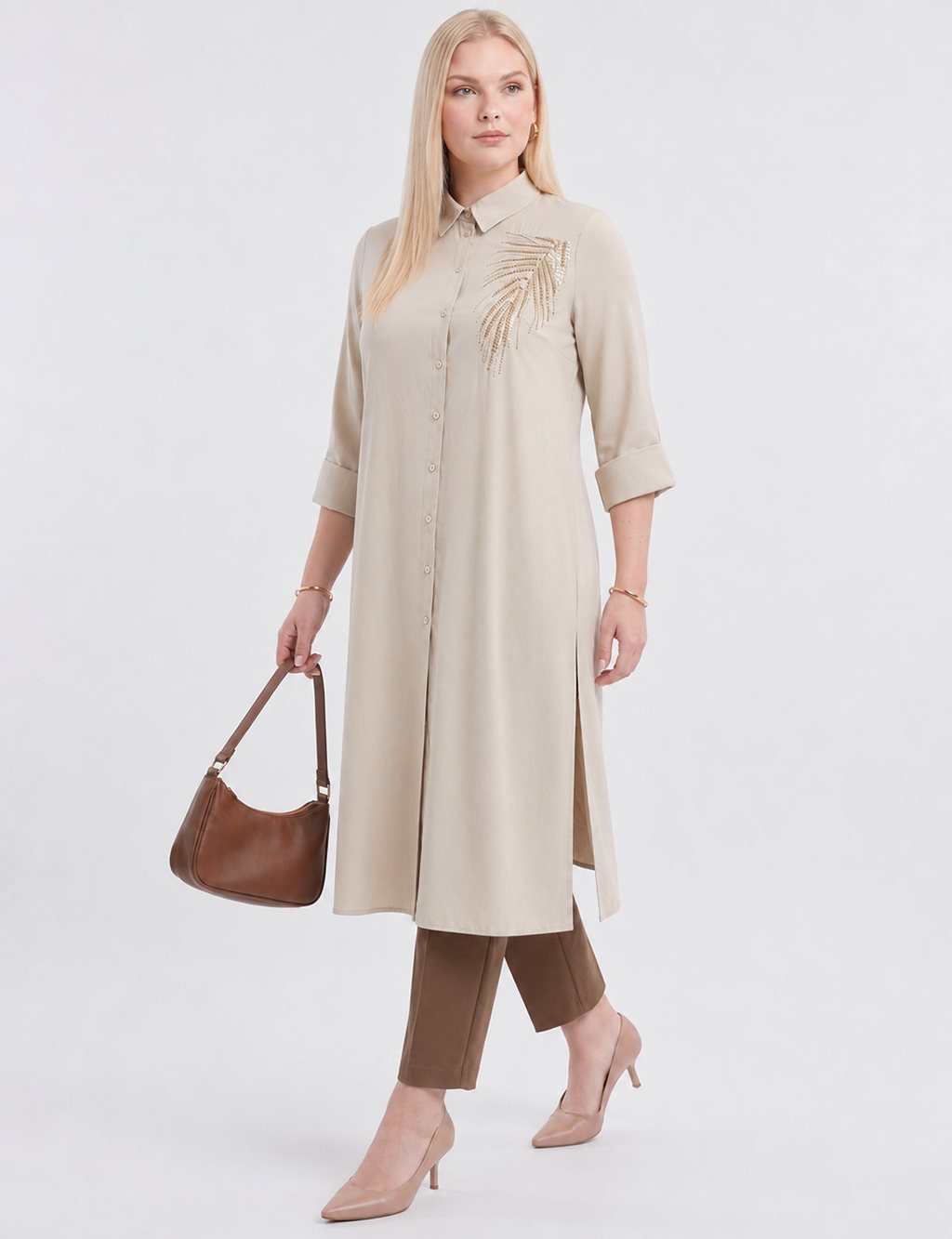 Embroidered Appliqué Modal Long Tunic – Moss Green