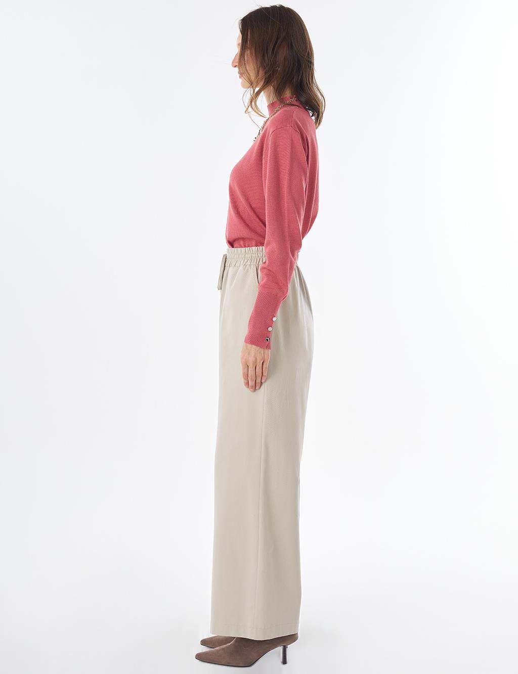 Elastic-Waist Wide-Leg Trousers – Stone