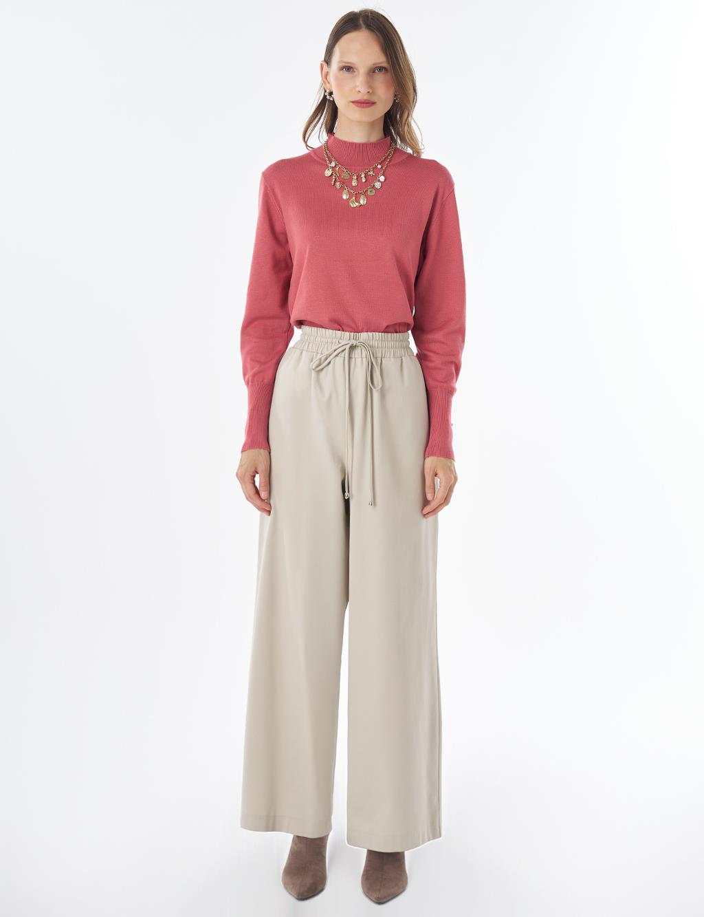 Elastic-Waist Wide-Leg Trousers – Stone