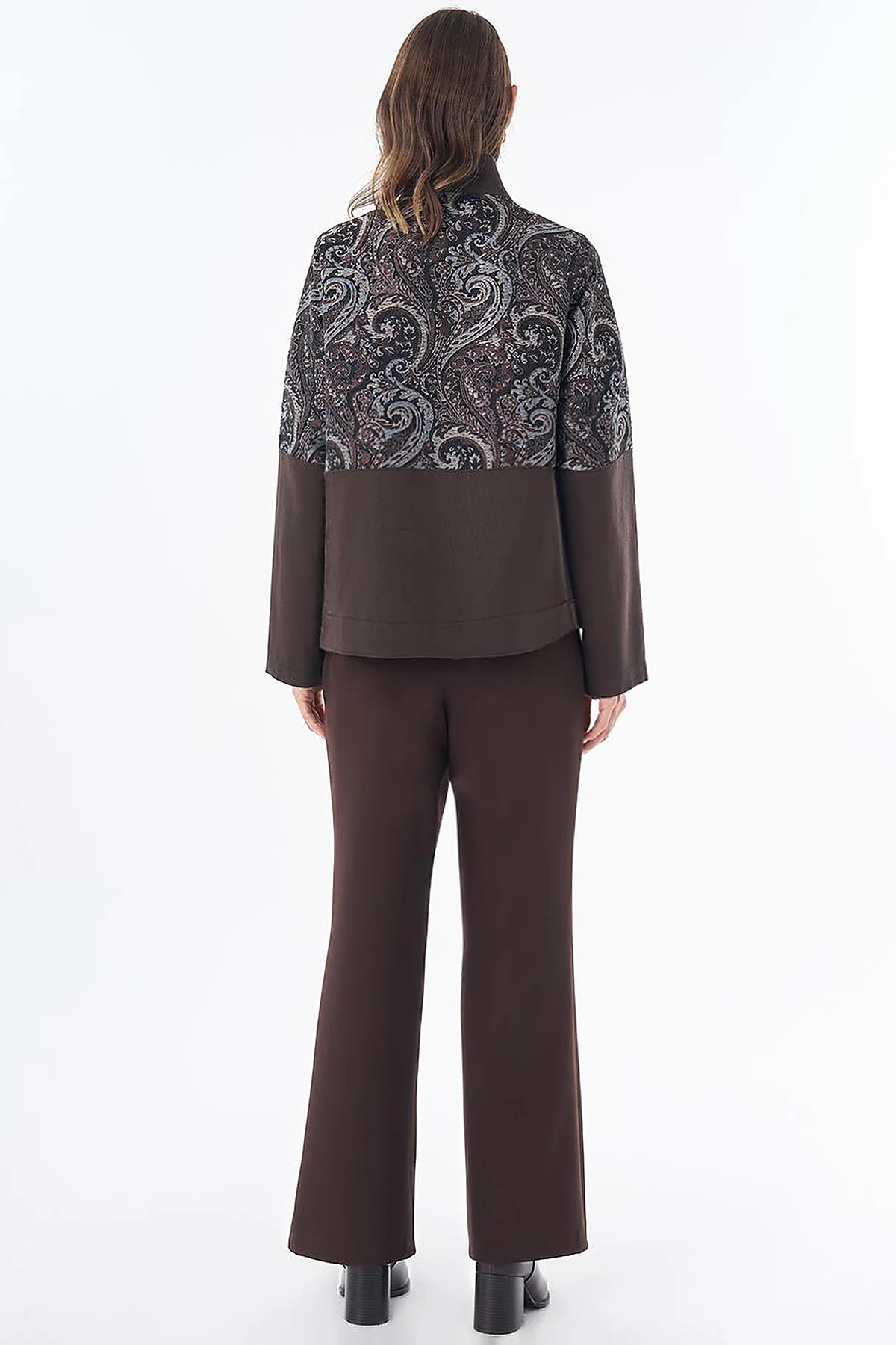 Fabric-Trim Buttoned Jacket – Dark Brown