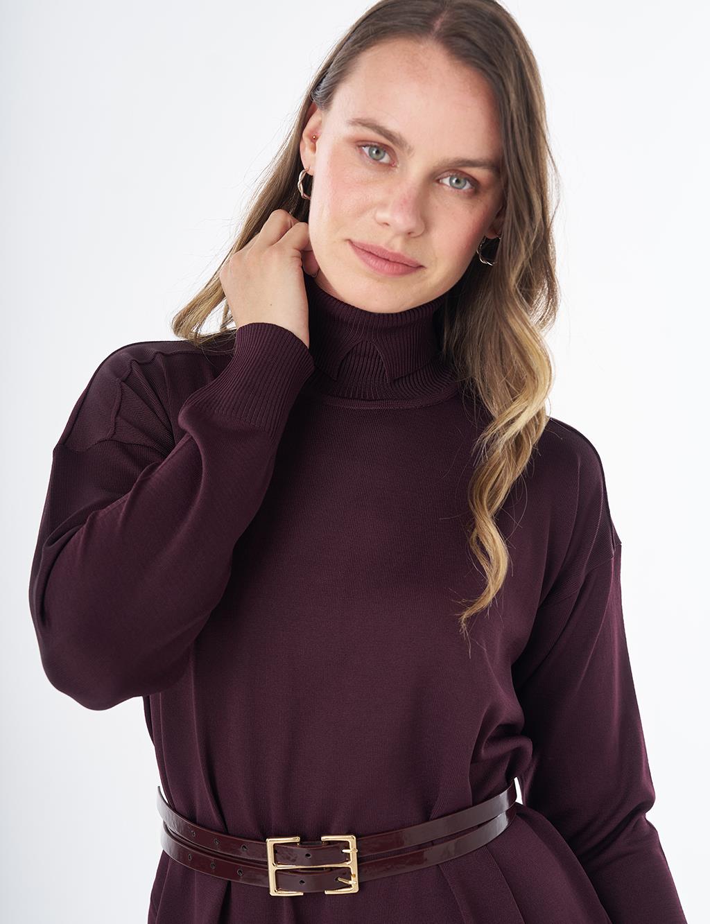 Turtleneck Knit Dress – Burgundy