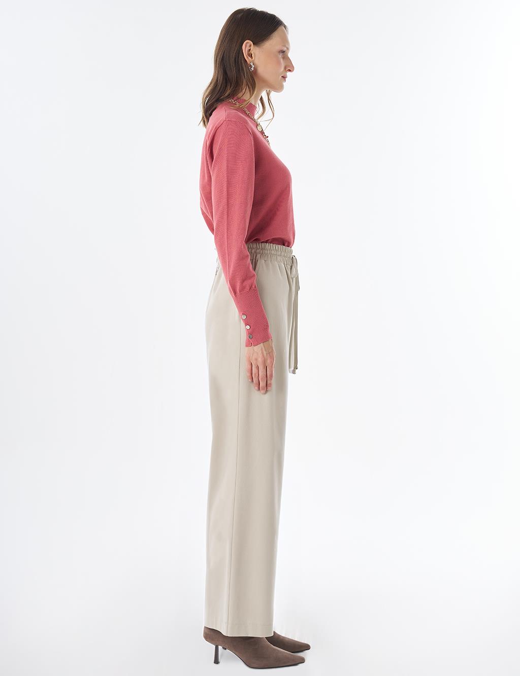 Elastic-Waist Wide-Leg Trousers – Stone