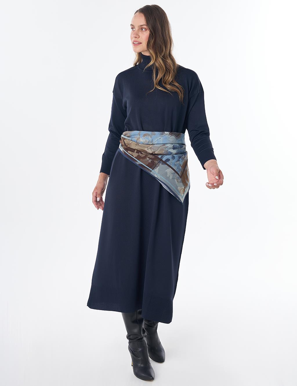 Turtleneck Knit Dress – Dark Navy