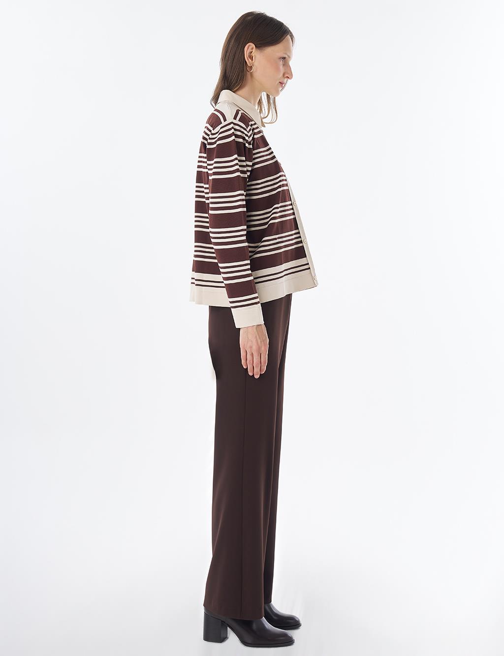 Striped Knit Blouse – Brown-Cream