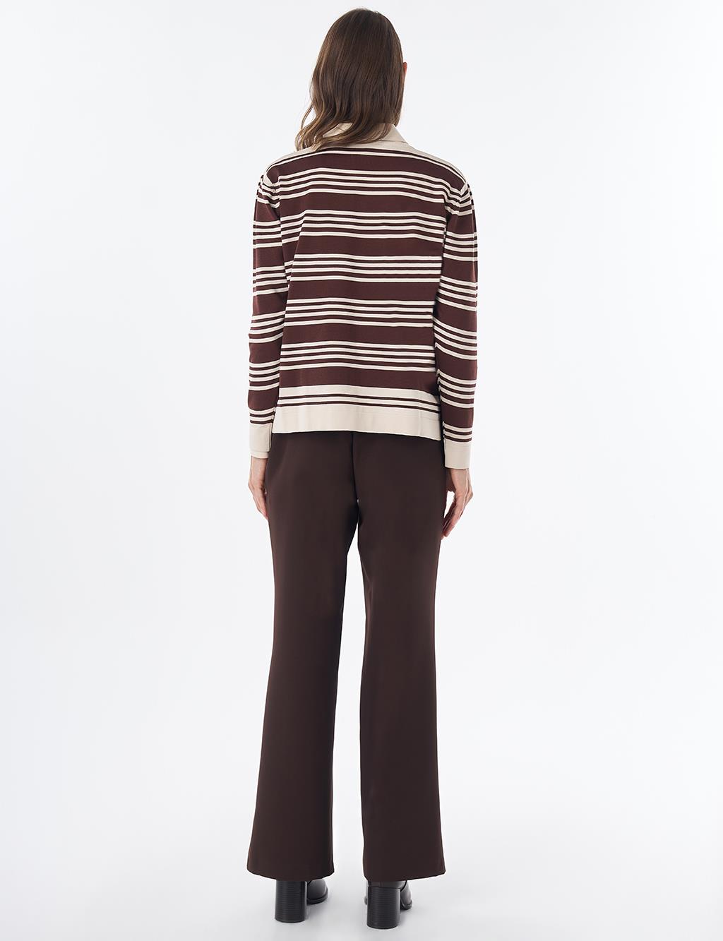 Striped Knit Blouse – Brown-Cream