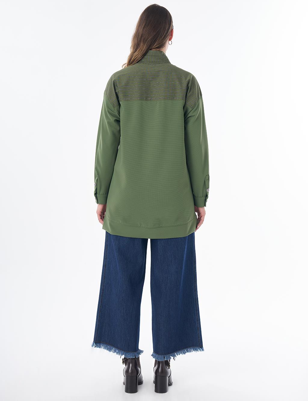 Dik Yaka Düşük Omuz Sweatshirt Orman Yeşili 