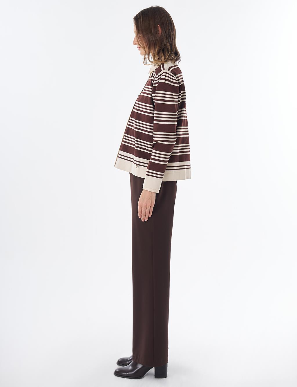 Striped Knit Blouse – Brown-Cream
