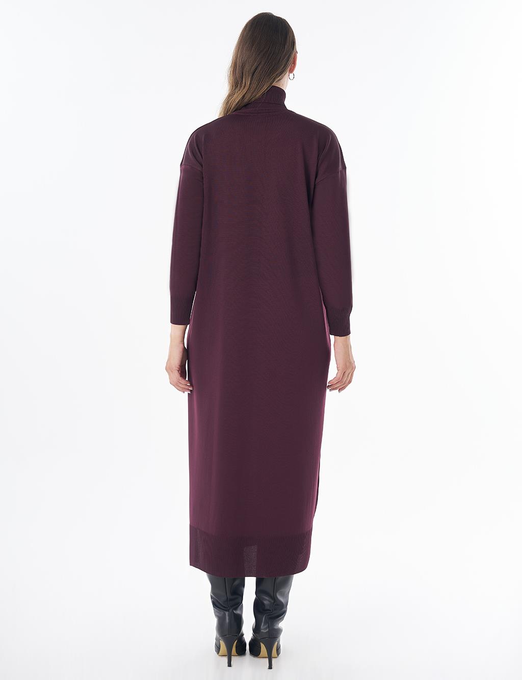 Turtleneck Knit Dress – Burgundy