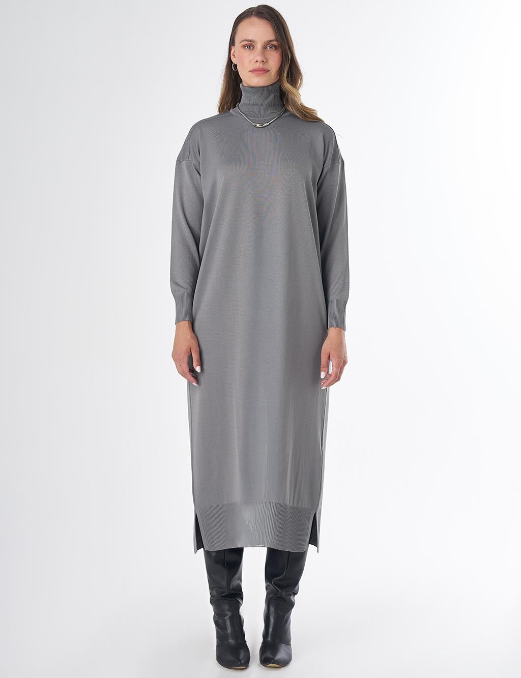Turtleneck Knit Dress – Grey