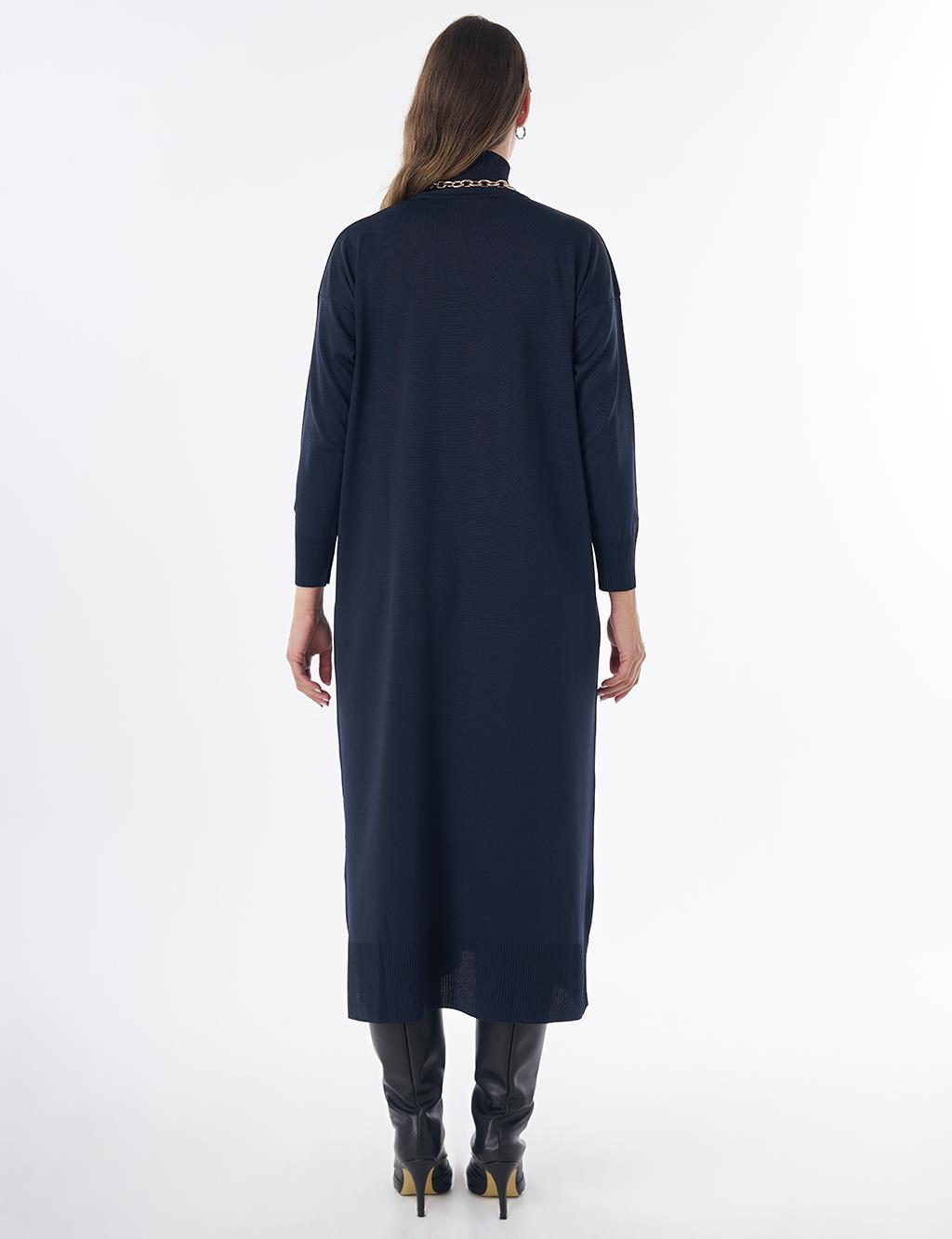 Turtleneck Knit Dress – Dark Navy