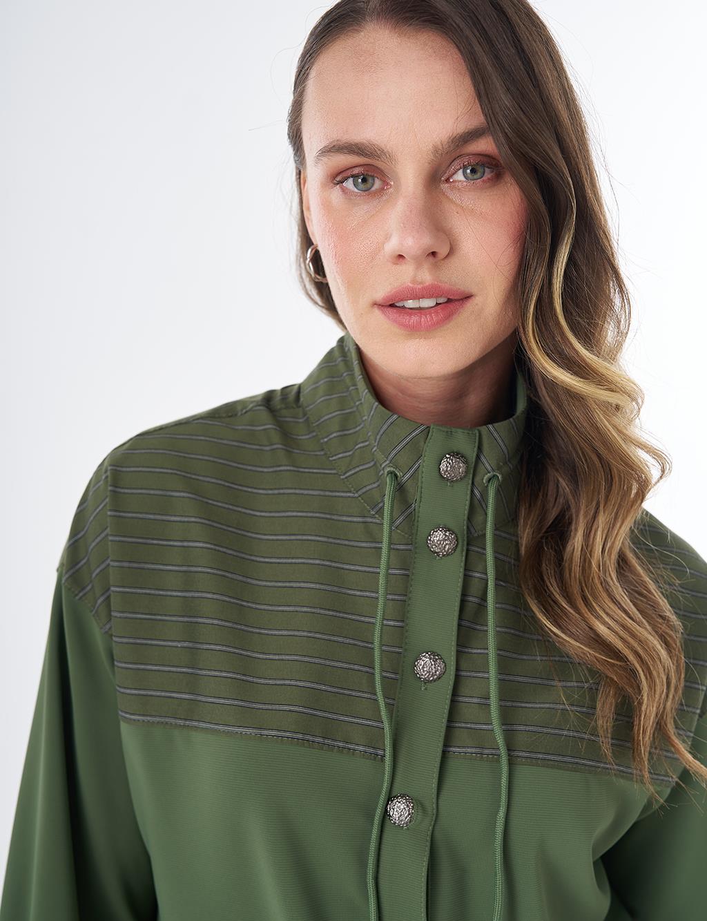 Dik Yaka Düşük Omuz Sweatshirt Orman Yeşili 