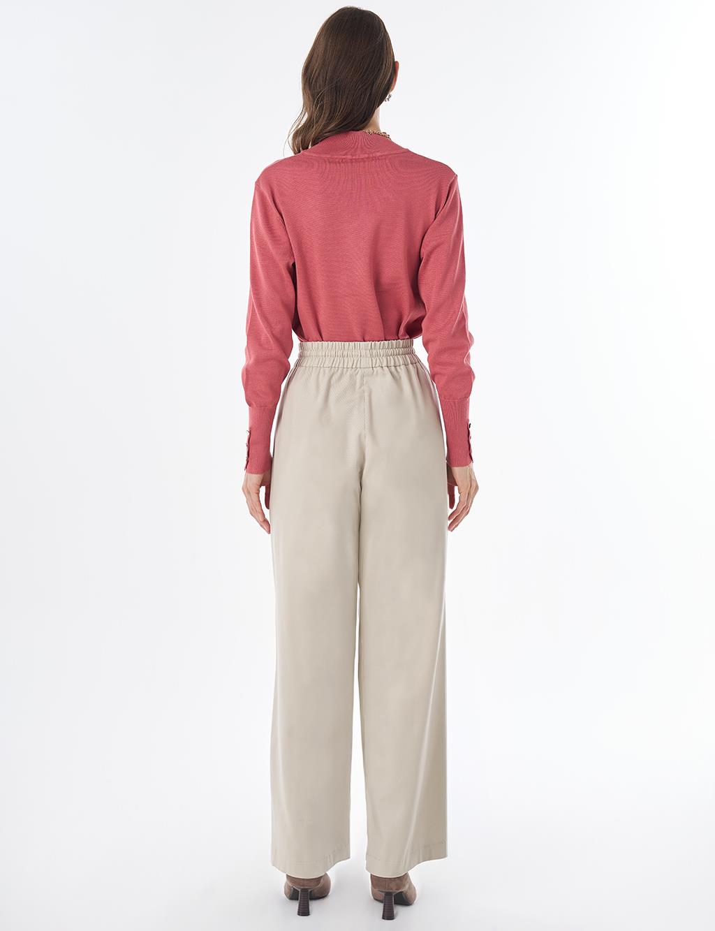Elastic-Waist Wide-Leg Trousers – Stone