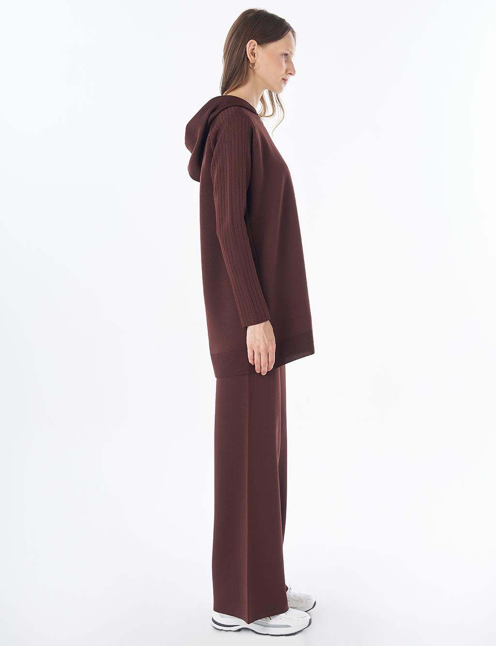 Hooded Knit Set – Brown