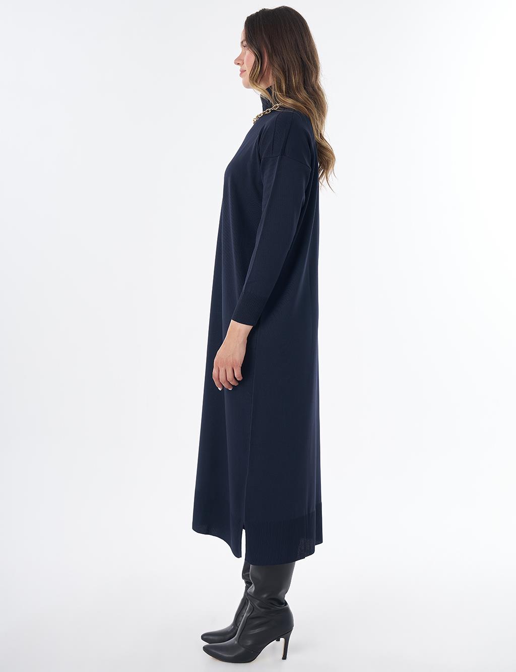 Turtleneck Knit Dress – Dark Navy