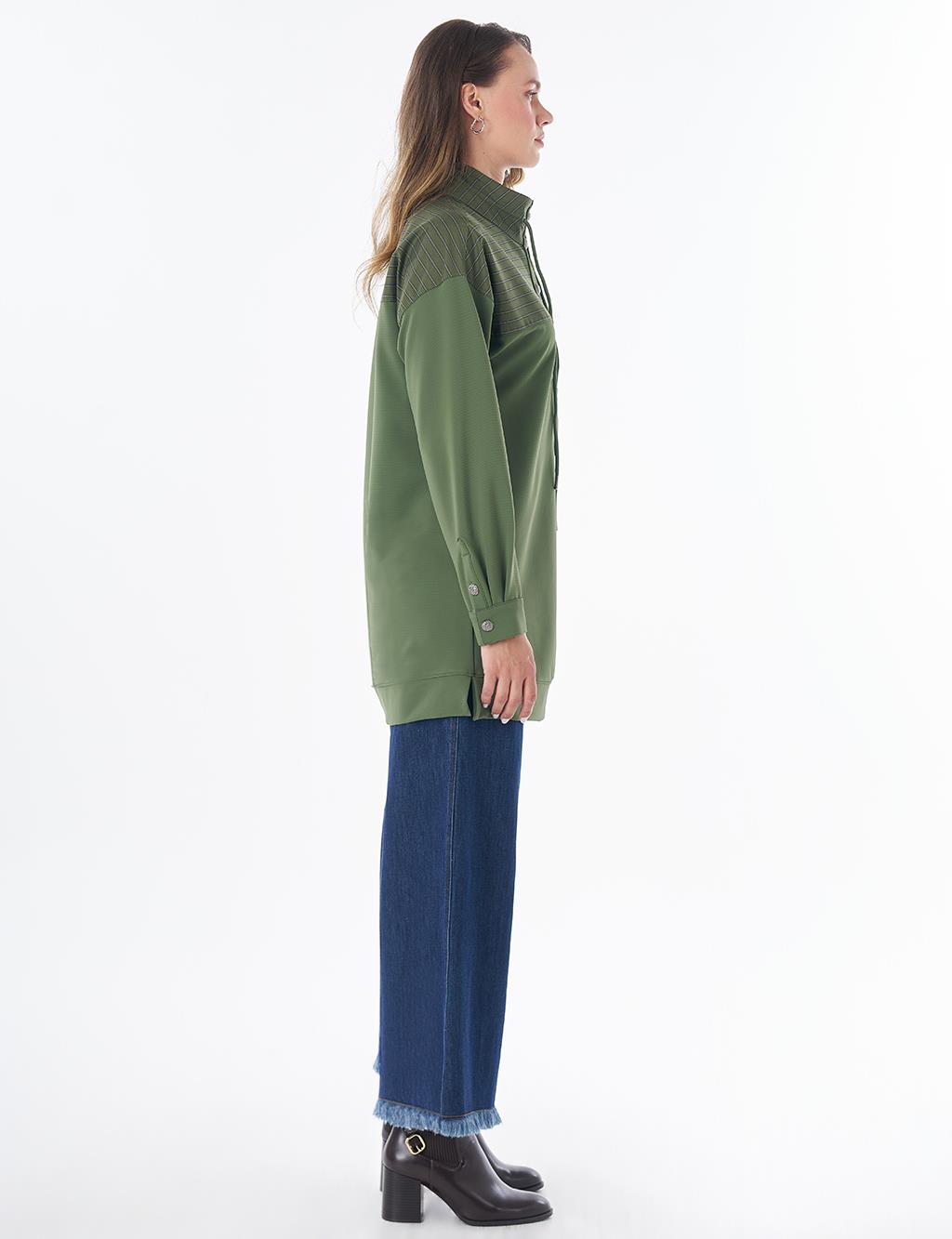 Dik Yaka Düşük Omuz Sweatshirt Orman Yeşili 
