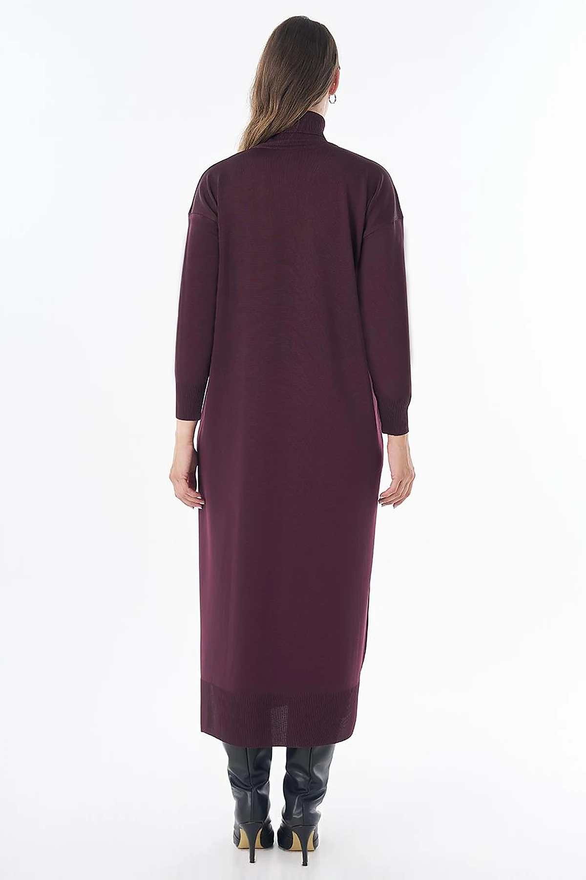 Turtleneck Knit Dress – Burgundy