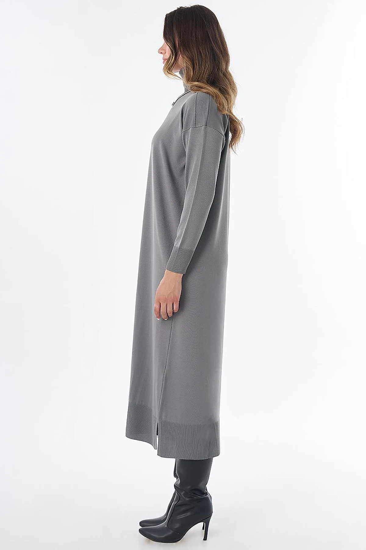 Turtleneck Knit Dress – Grey