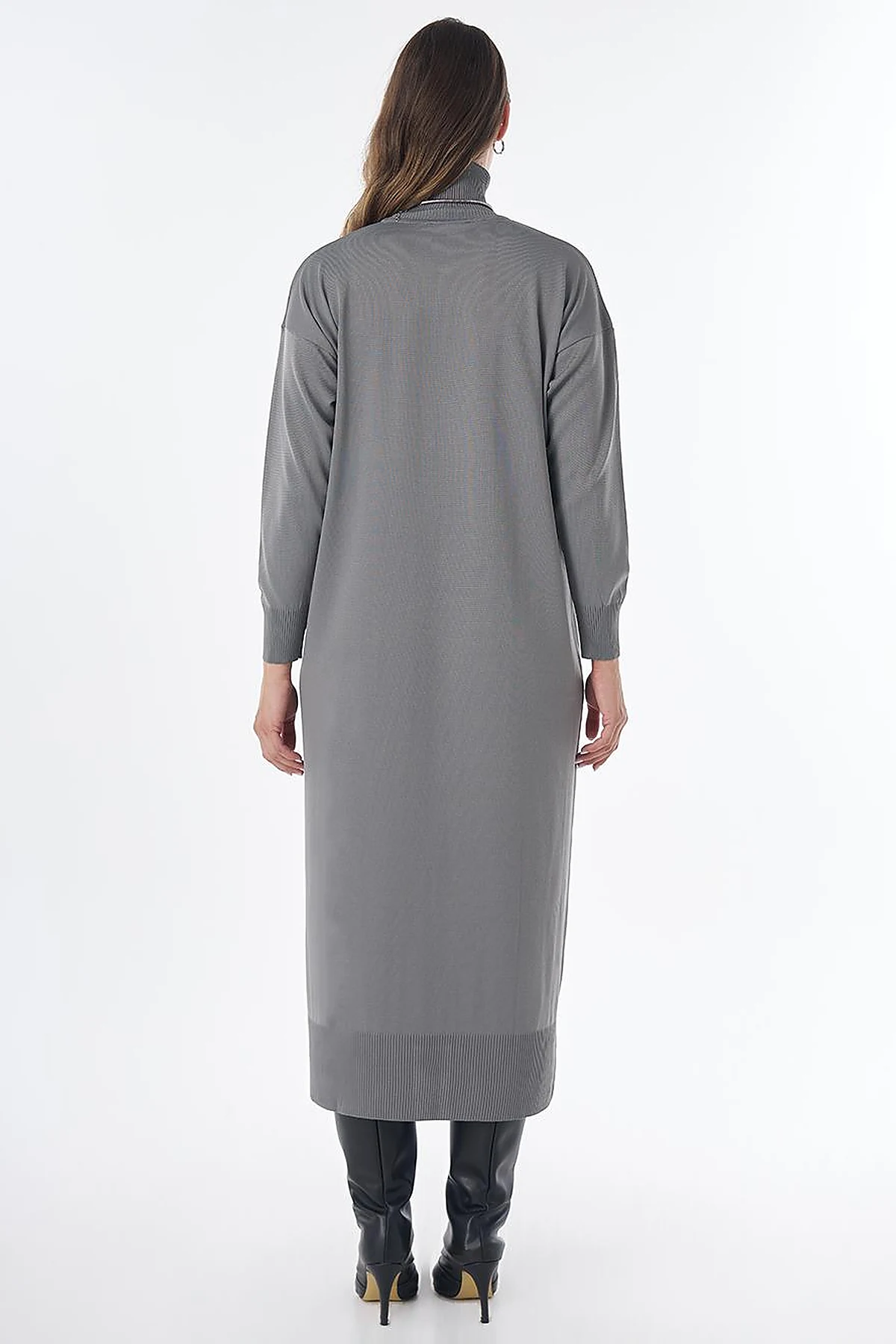 Turtleneck Knit Dress – Grey