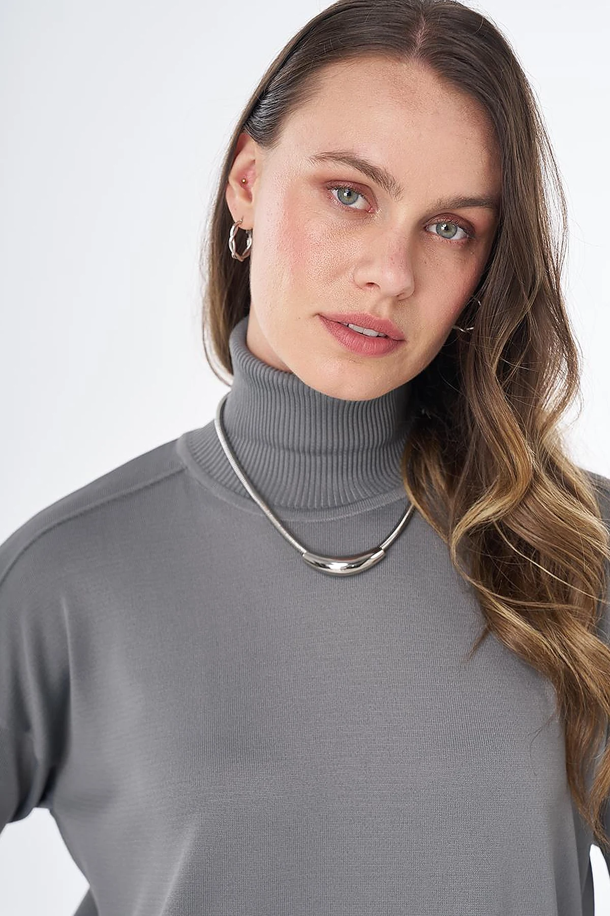 Turtleneck Knit Dress – Grey