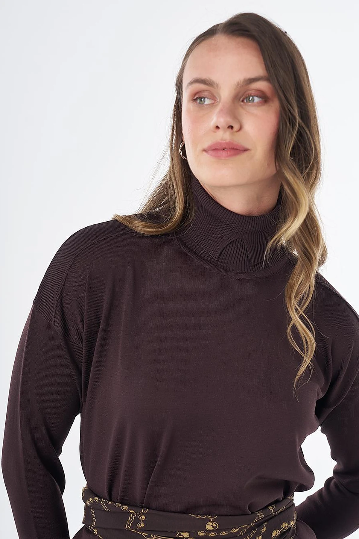 Turtleneck Knit Dress – Dark Brown