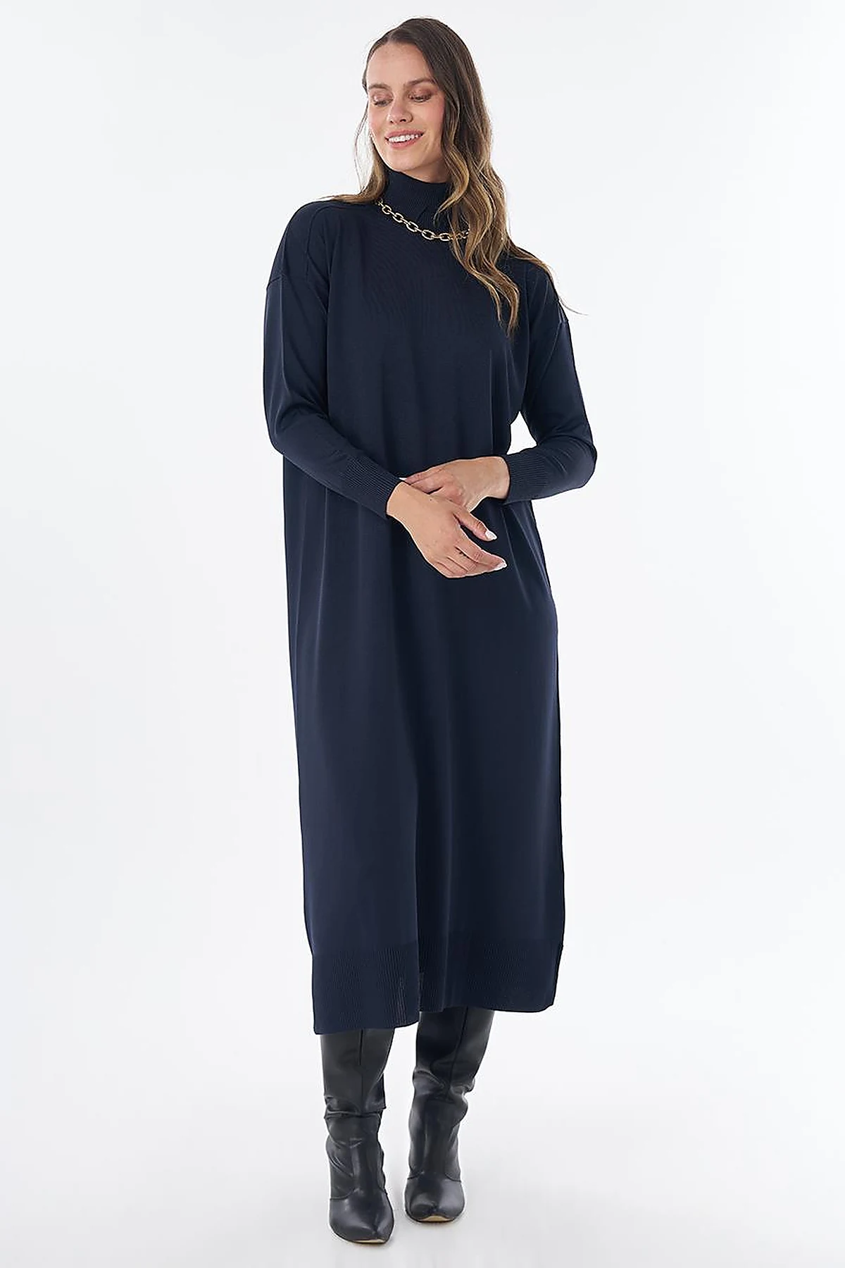 Turtleneck Knit Dress – Dark Navy