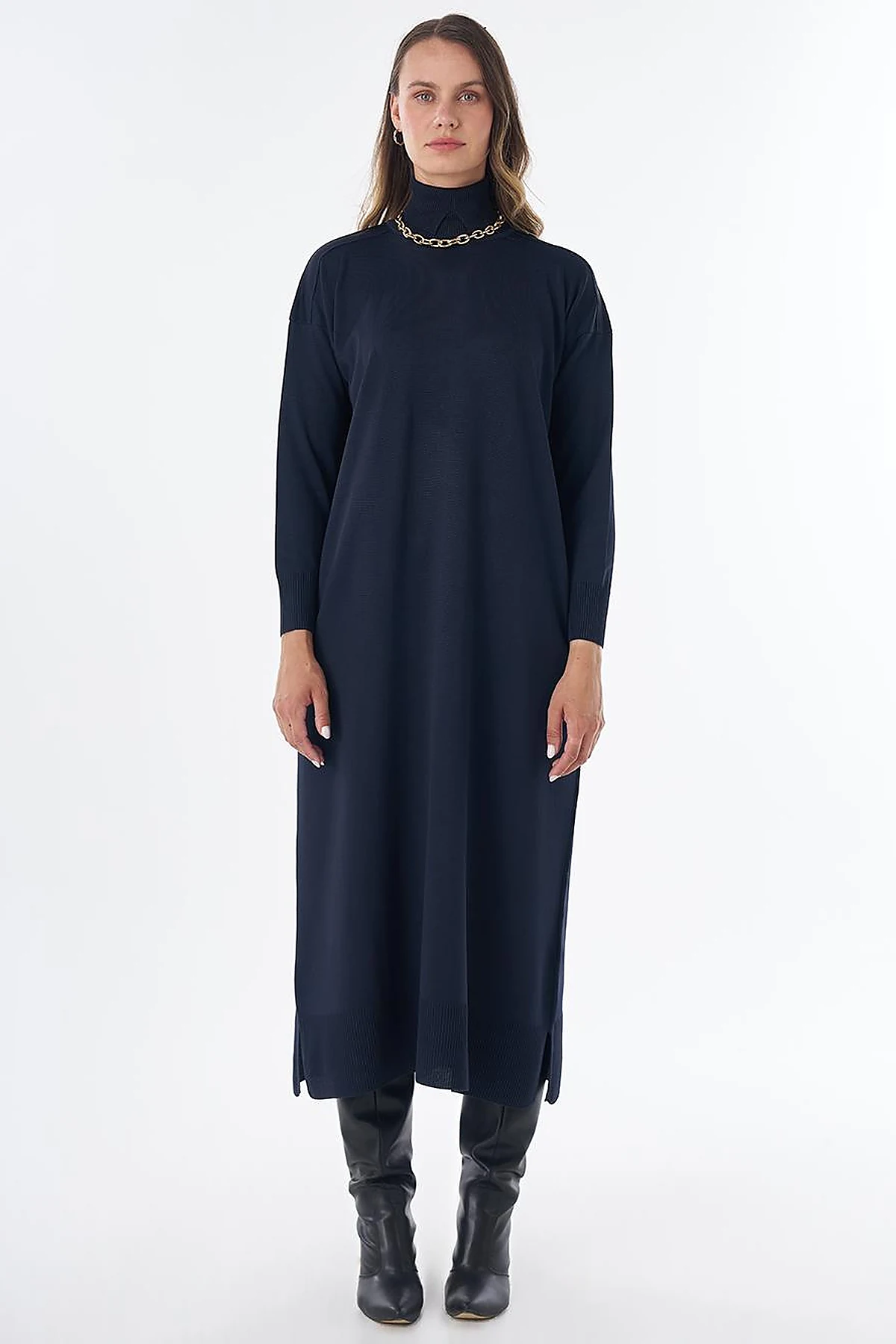 Turtleneck Knit Dress – Dark Navy