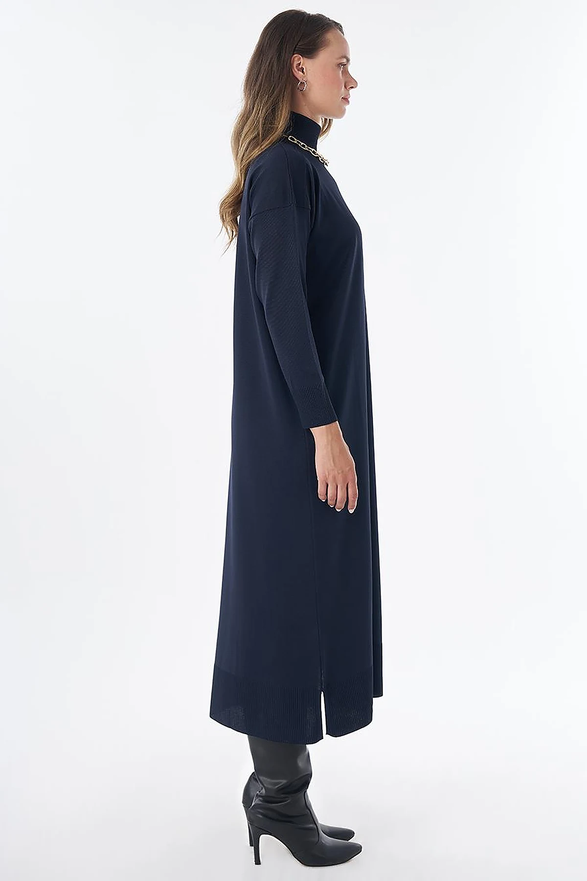 Turtleneck Knit Dress – Dark Navy