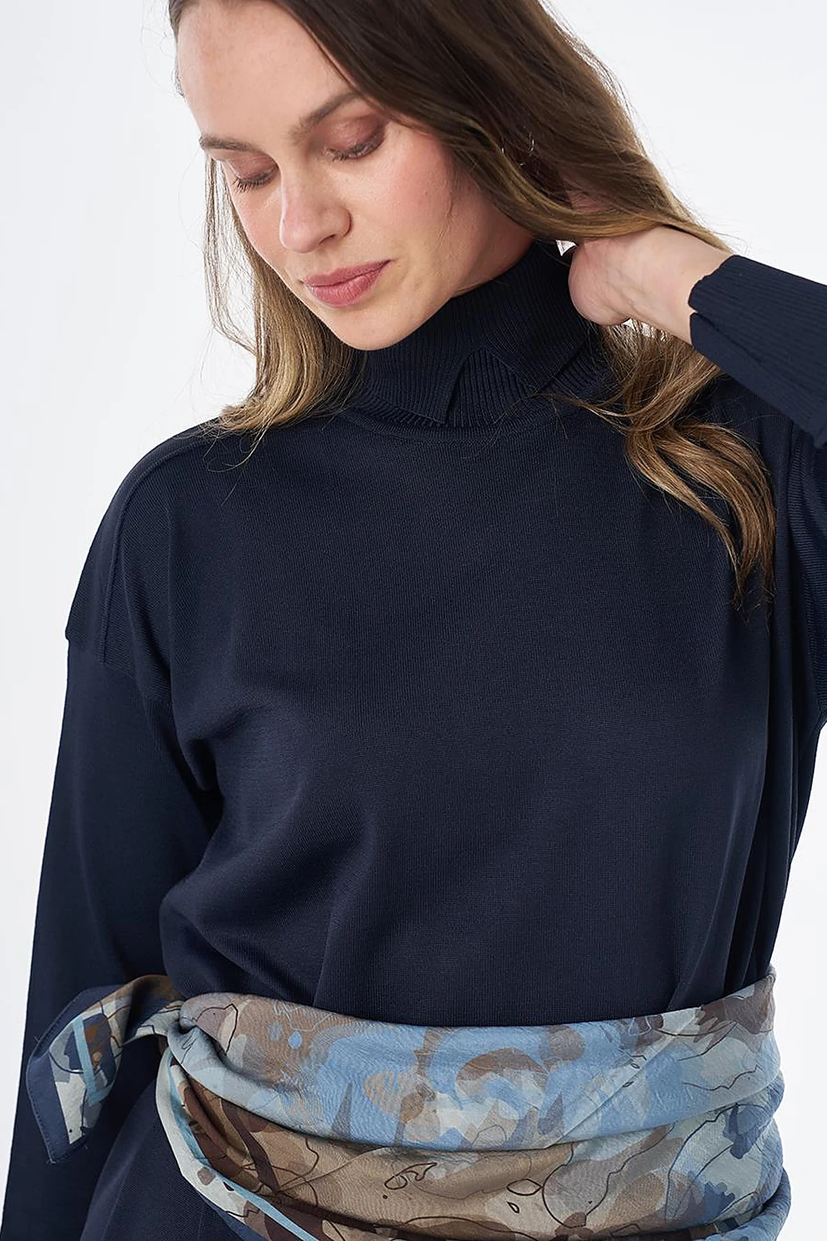 Turtleneck Knit Dress – Dark Navy
