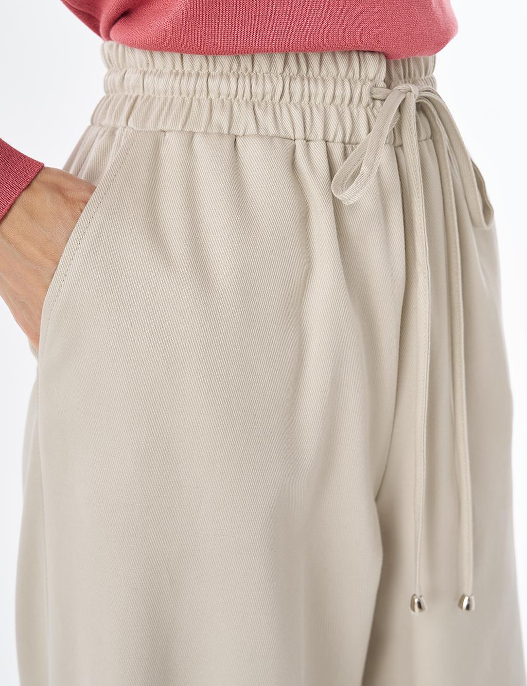 Elastic-Waist Wide-Leg Trousers – Stone