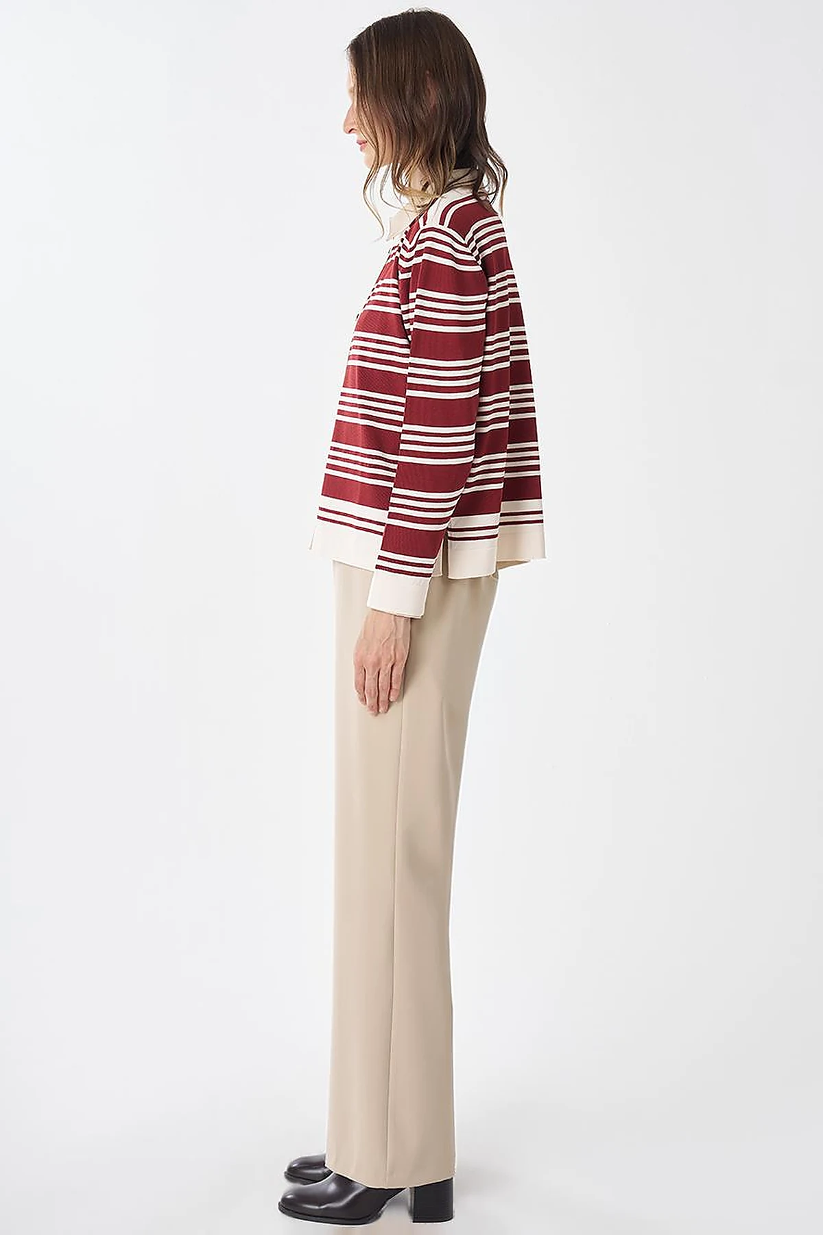 Striped Knit Blouse – White-Burgundy