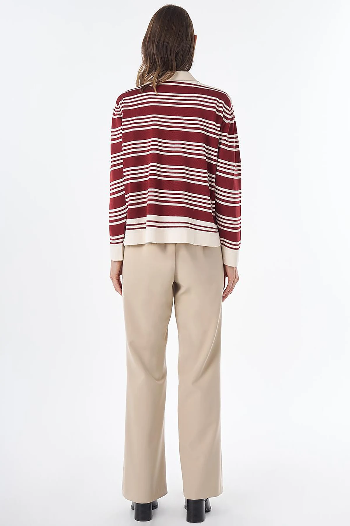 Striped Knit Blouse – White-Burgundy