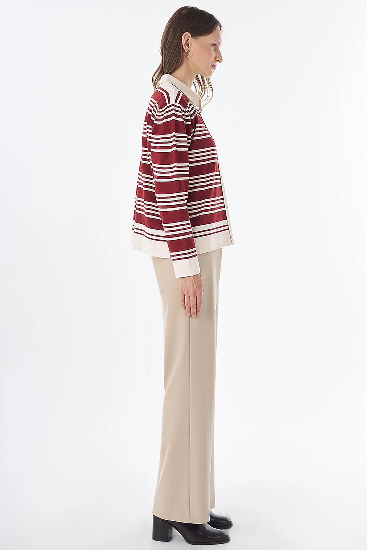 Striped Knit Blouse – White-Burgundy