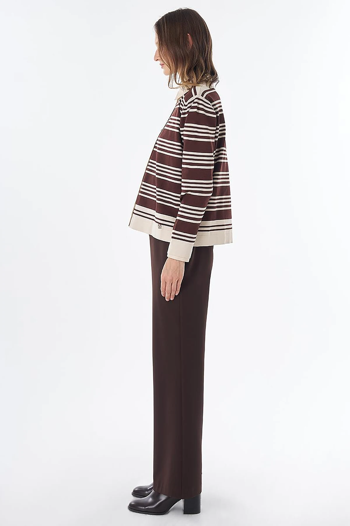 Striped Knit Blouse – Brown-Cream