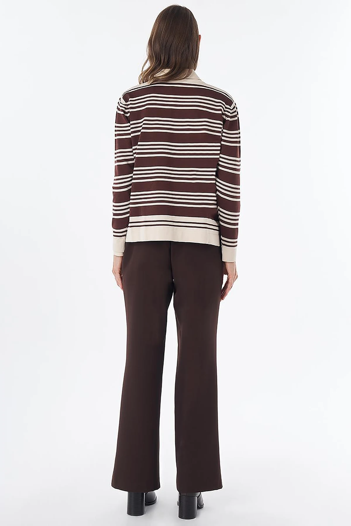 Striped Knit Blouse – Brown-Cream