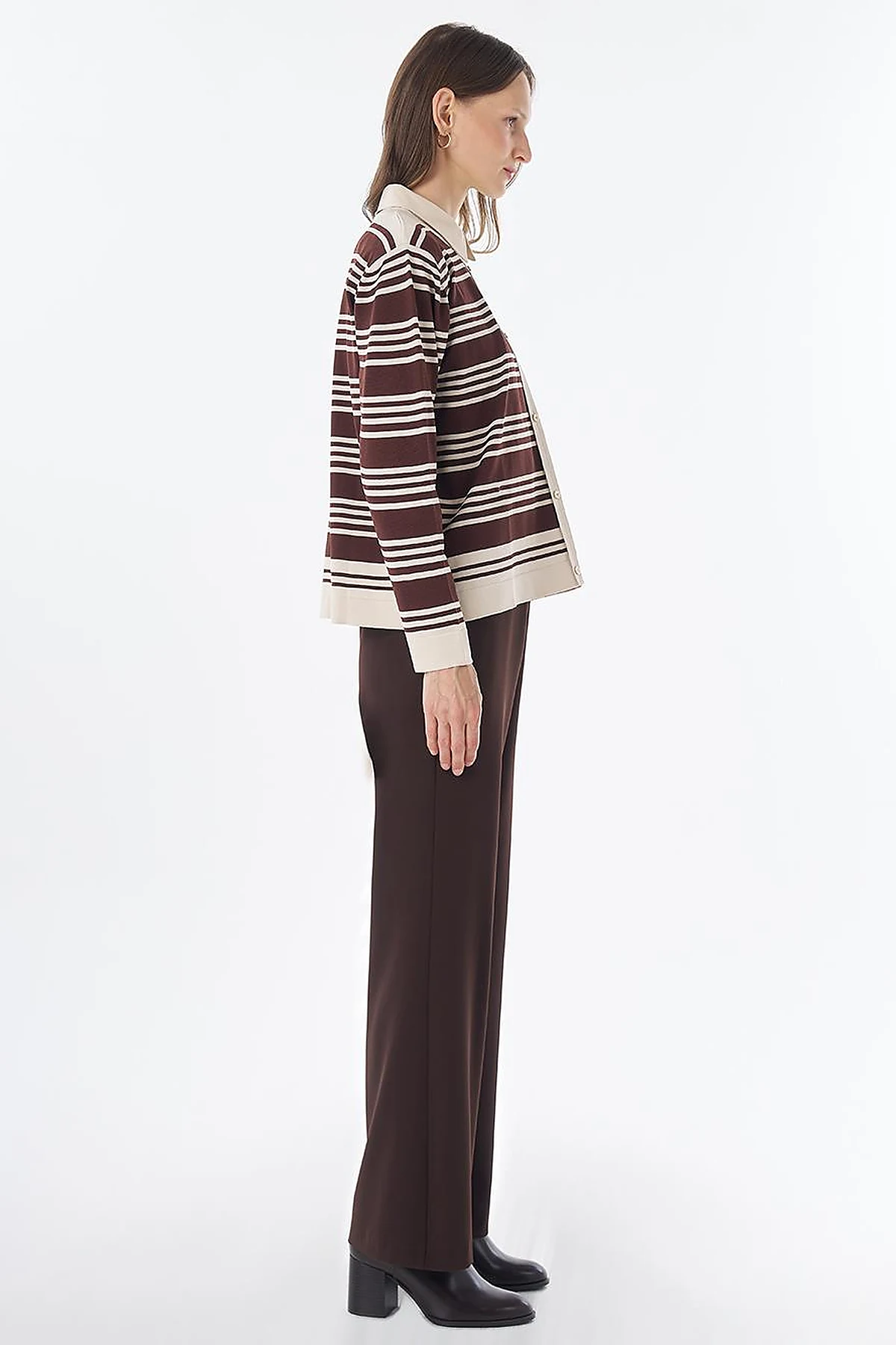 Striped Knit Blouse – Brown-Cream