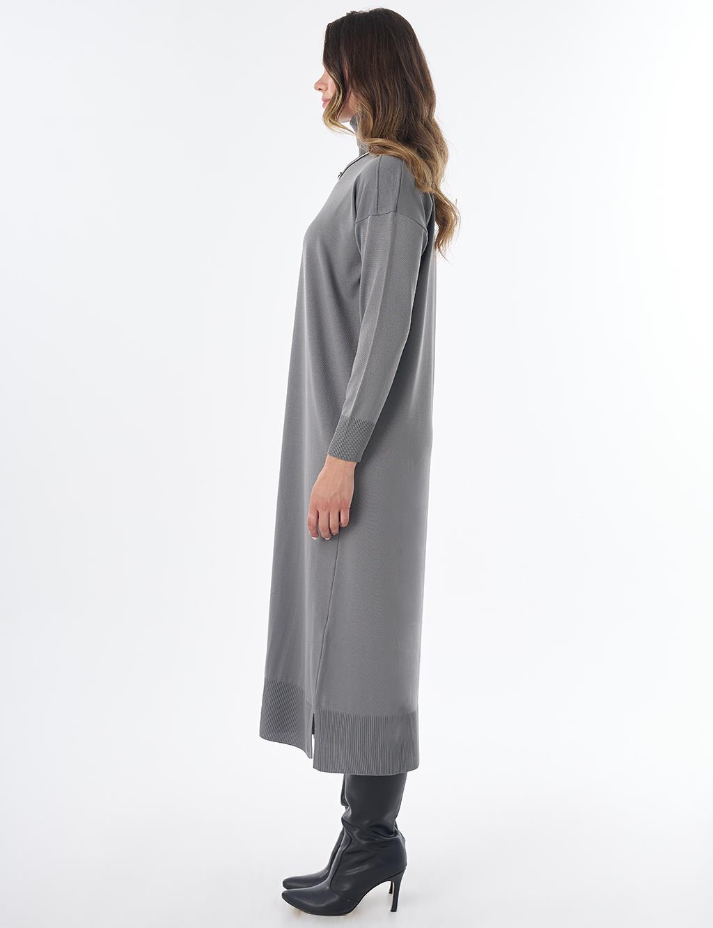 Turtleneck Knit Dress – Grey