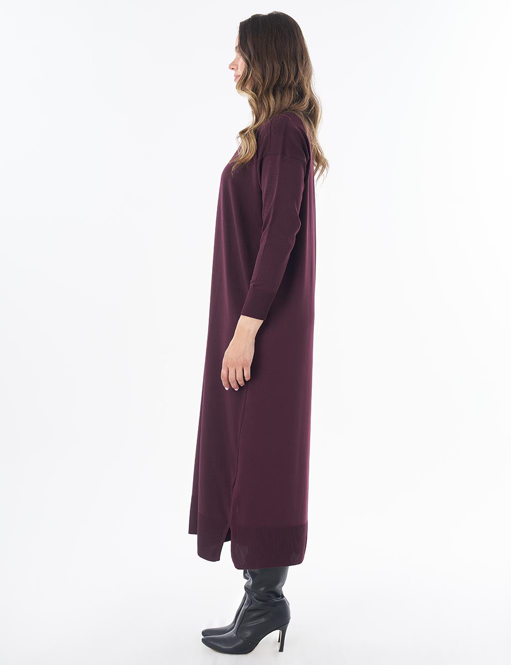 Turtleneck Knit Dress – Burgundy