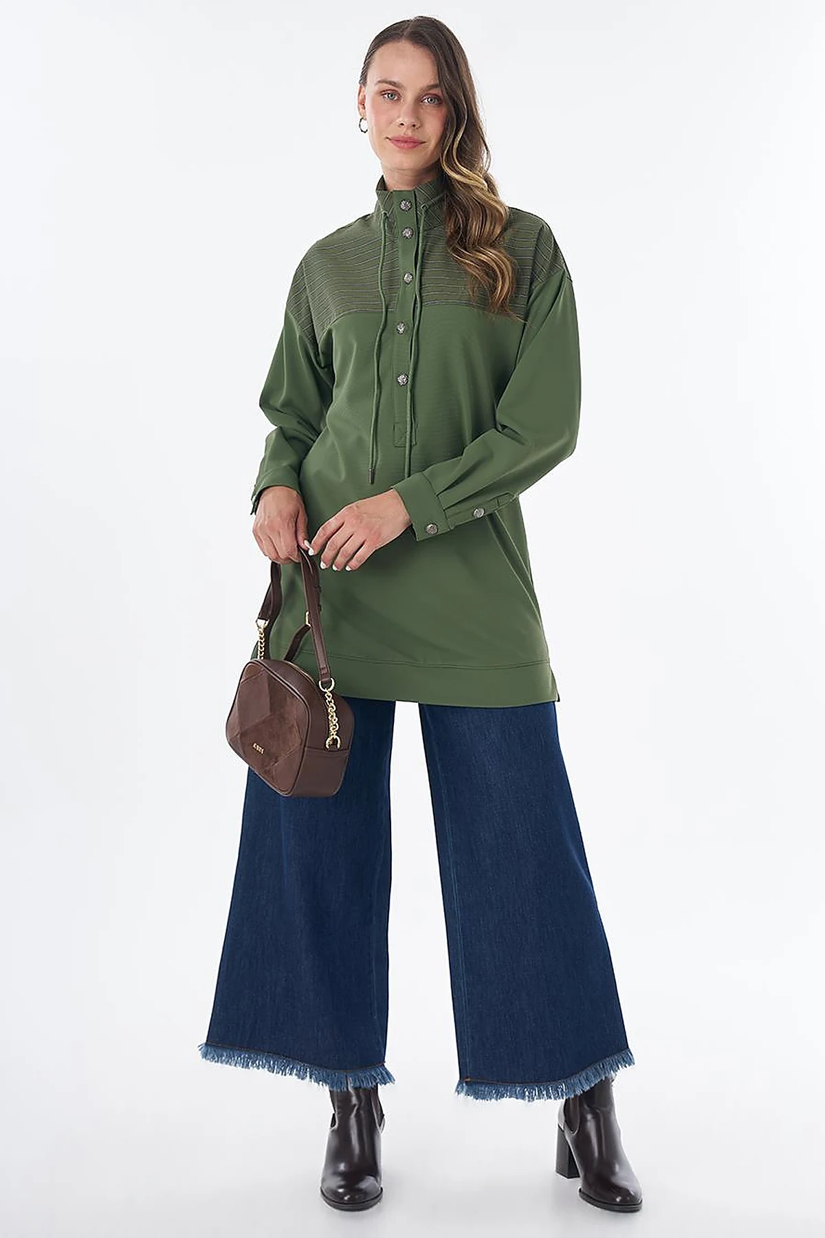 Stand-Collar Drop-Shoulder Sweatshirt –Green