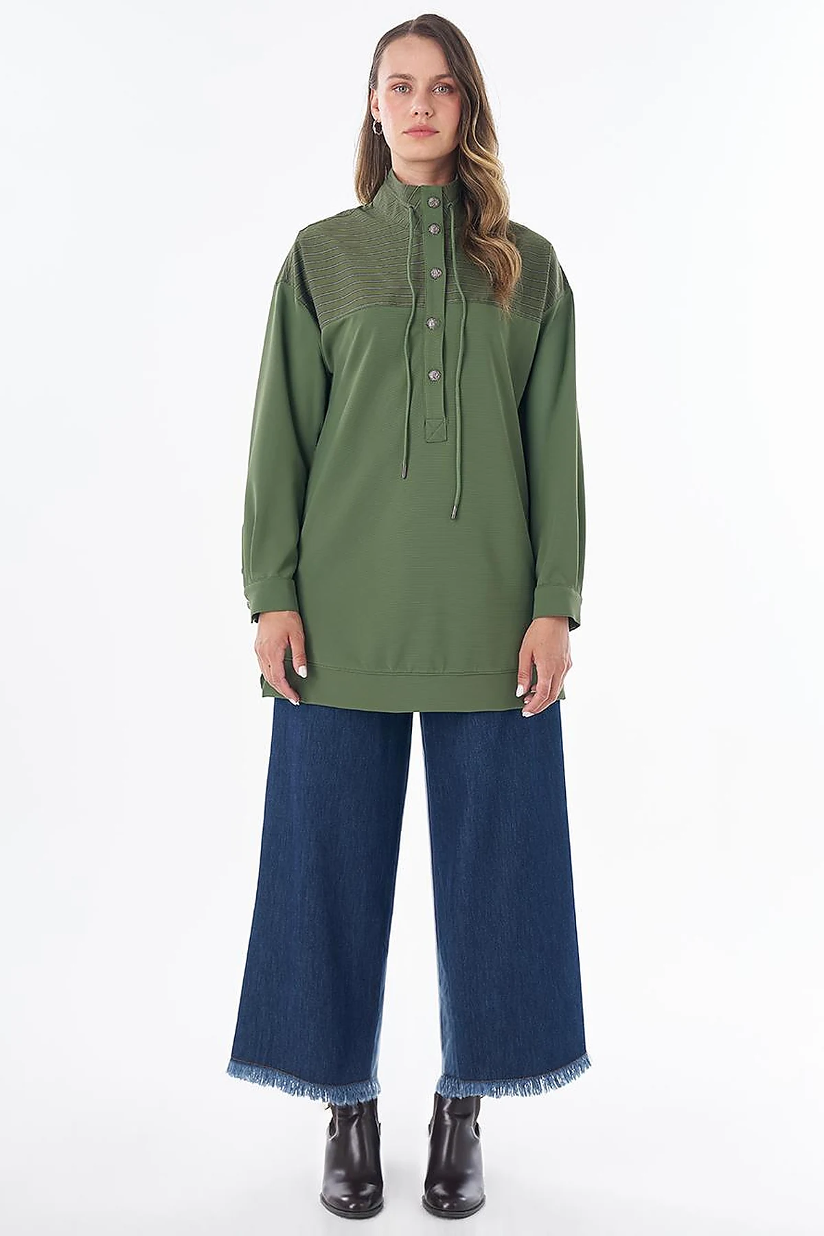 Stand-Collar Drop-Shoulder Sweatshirt –Green