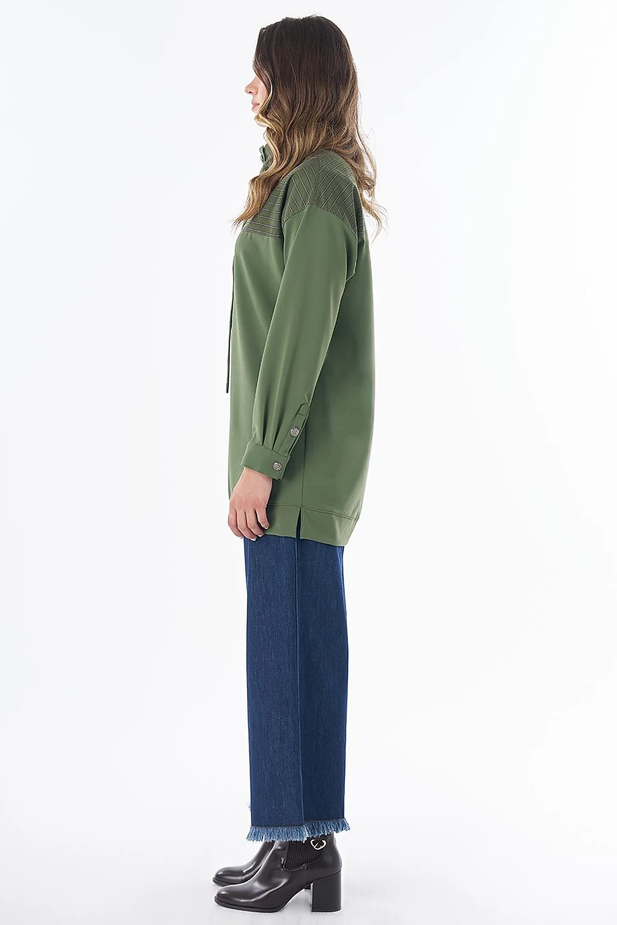 Stand-Collar Drop-Shoulder Sweatshirt –Green
