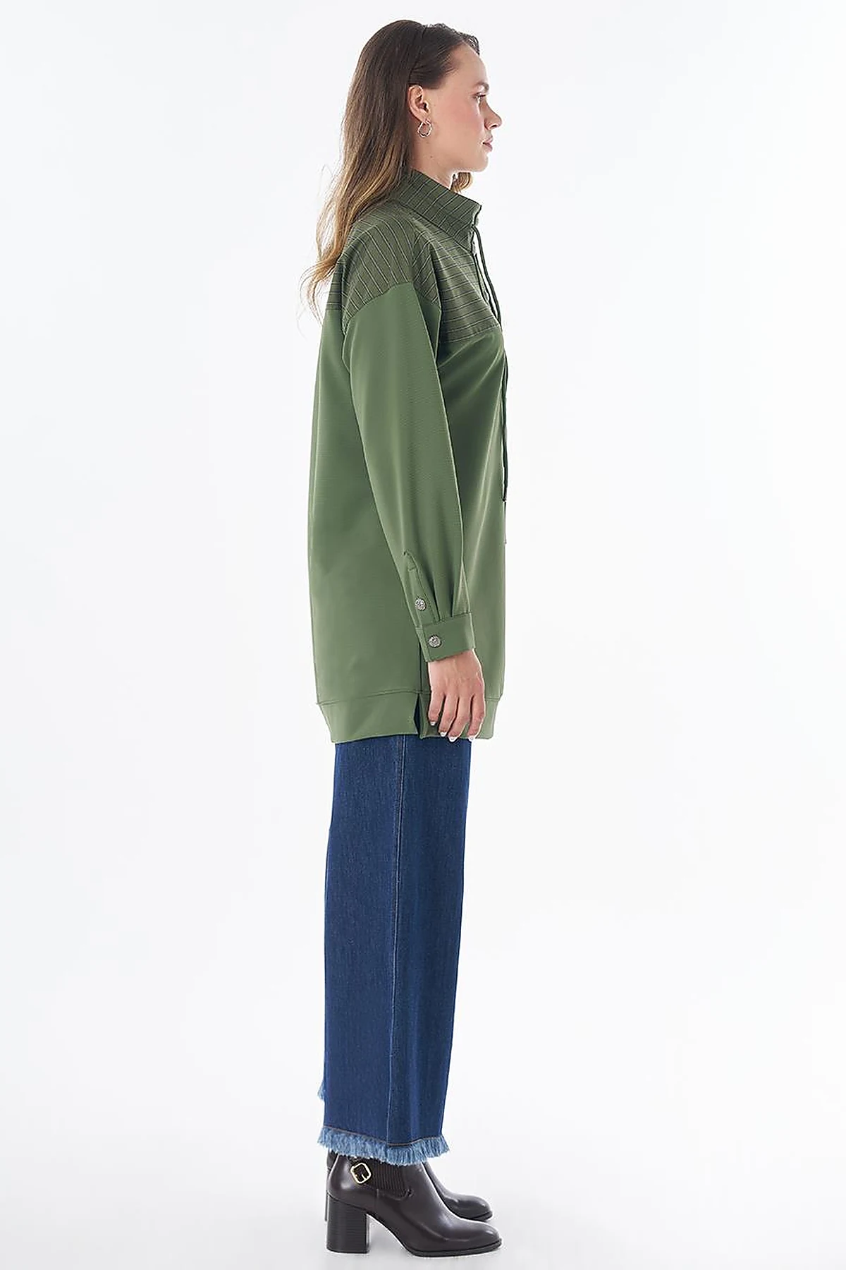 Stand-Collar Drop-Shoulder Sweatshirt –Green